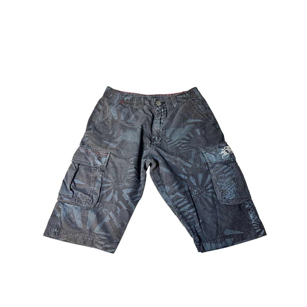 Billabong Mens Cargo Board Shorts Gray Blue Tribal Sun Print Hybrid Size 30